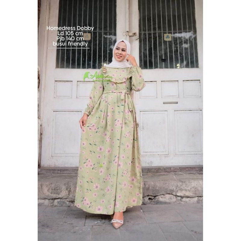Home dress dobby/gamis aini modiste/gamis ori/gamis murah/gamis kekinian