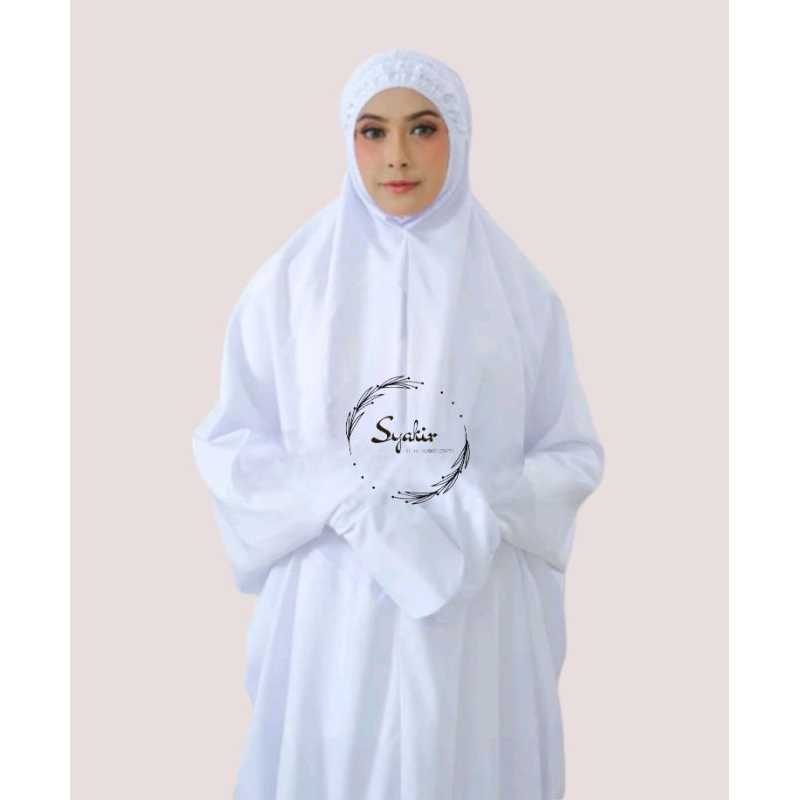 Mukena Terusan Putih Polos Renda Giper Khdizah Katun premium