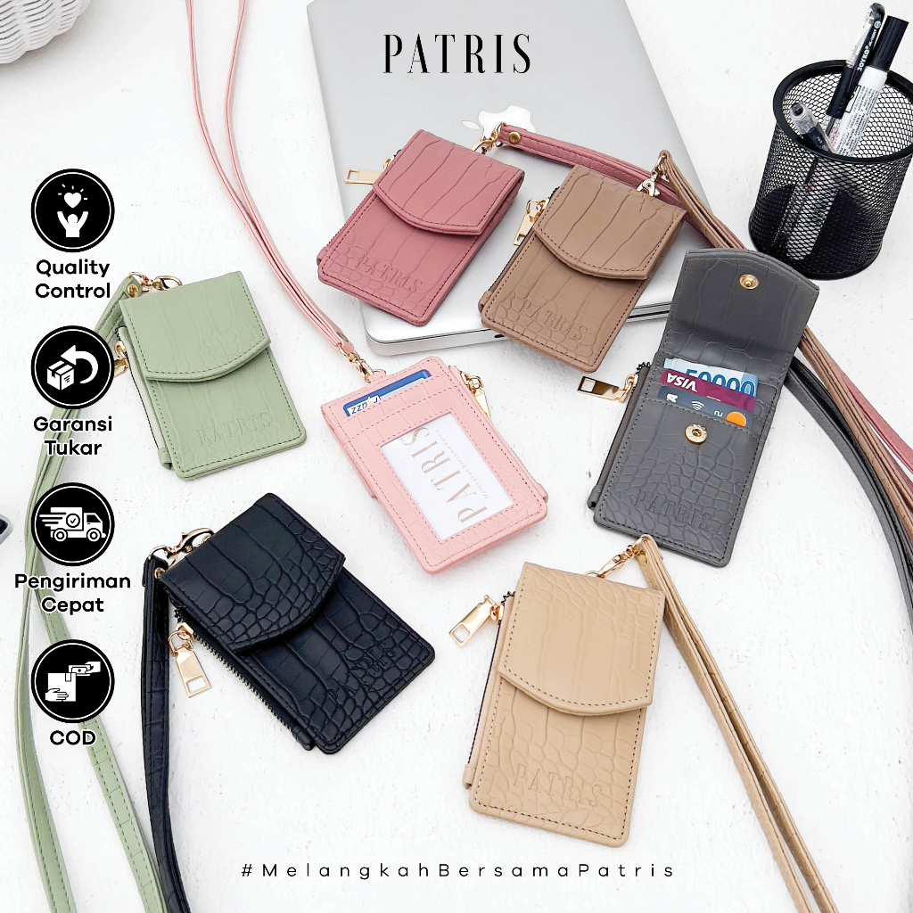 

PATRIS Lava Lanyard ID Card Holder Name Tag Kulit Dua Sisi Bolak Balik