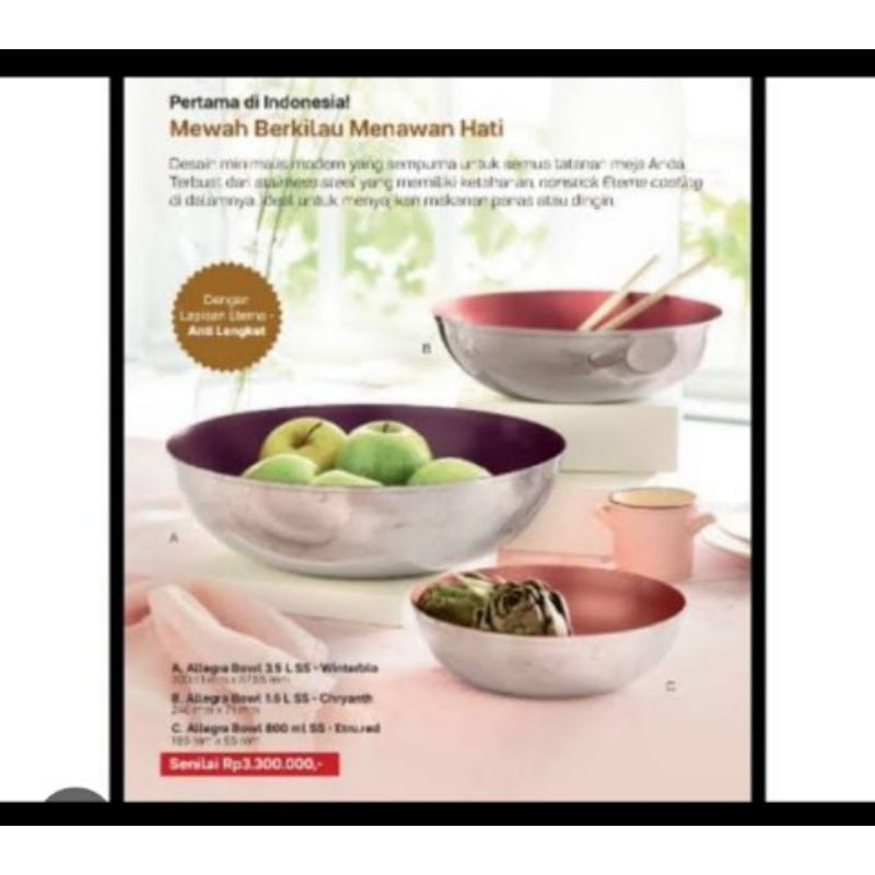 Tupperware hk Rp. 3.300.000 allegra bowl set isi 3 ada bok nya/ mangkok/stainles stell/wajan