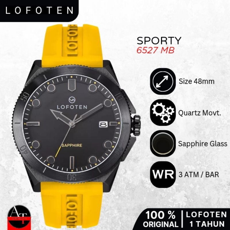 Jam Tangan Pria Lofoten 6527 MB Black Yellow Sapphire Glass ORIGINAL Resmi