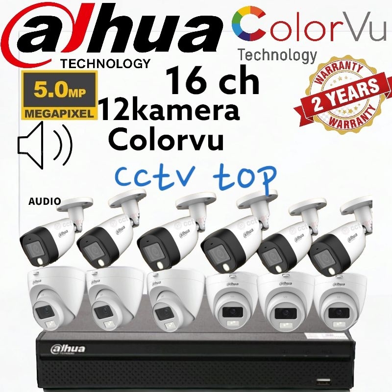 Paket cctv dahua 16 ch 12 Kamera 5mp Colorvu Audio