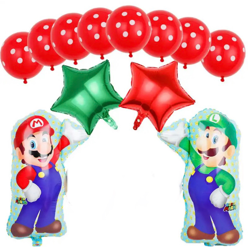 PAKET BALON POLKADOT BINTANG MARIO LUIGI
