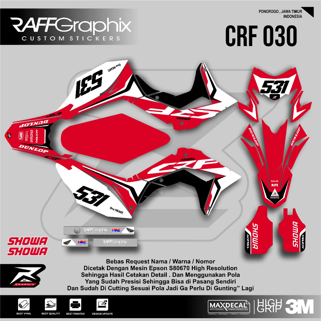 DECAL CRF 150 MOTIF ORIGINAL /STICKER DECAL CRF SIMPEL