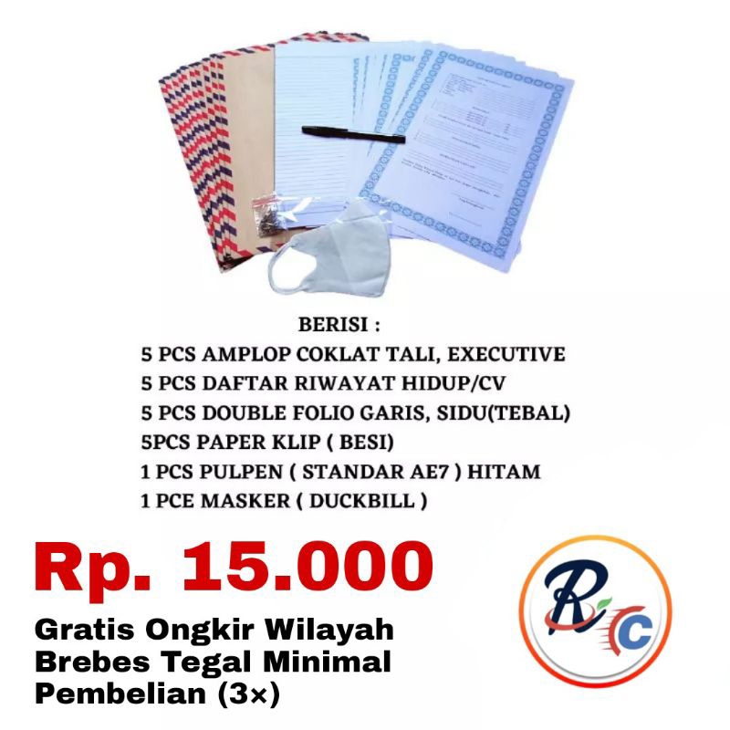 

Paket Lamaran Kerja Hemat 15k Bonus Masker (AMPLOP COKELAT LAMARAN KERJA, FOLIO, CV, PAPER KLIP, PULPEN, MASKER)