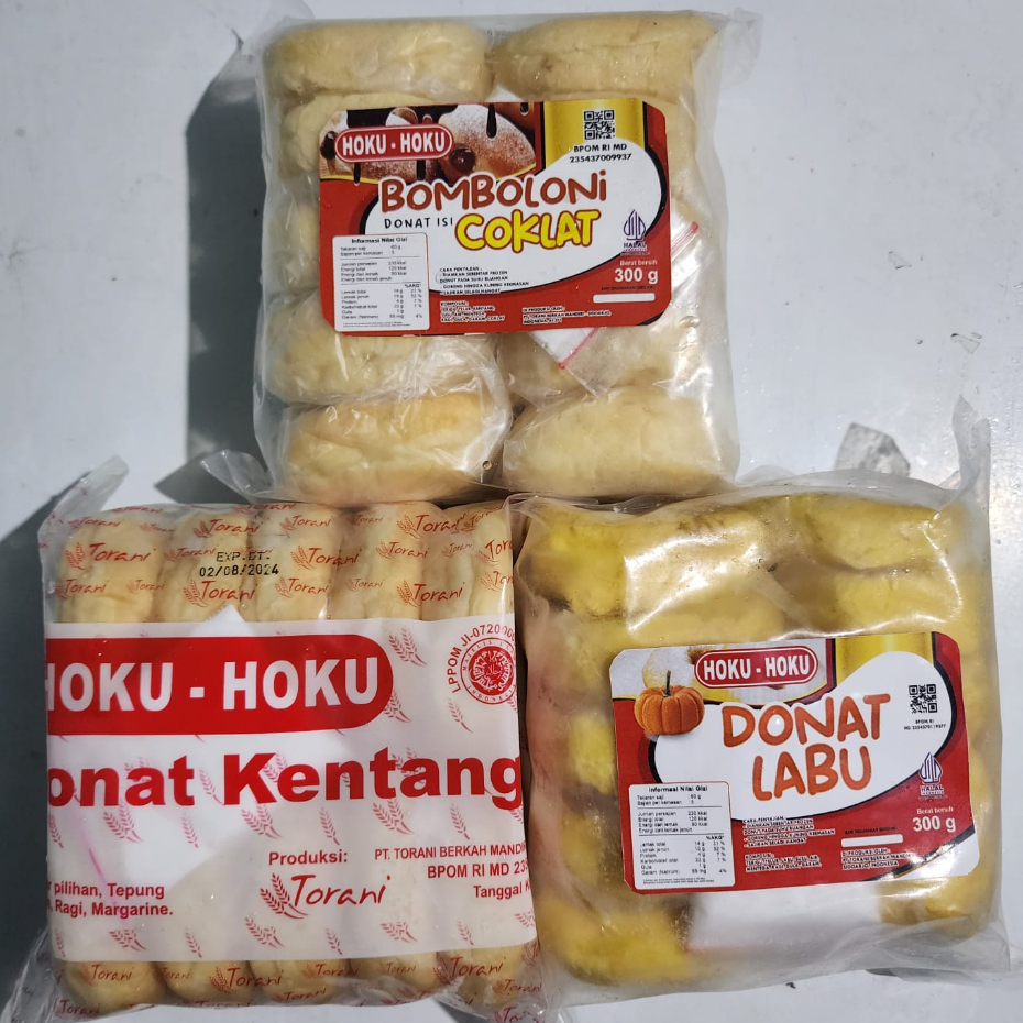 

Hoku Hoku Donat Kentang, Labu Kuning, Bomboloni (300gr)