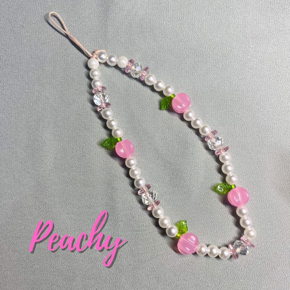 PEACH Lanyard/gantungan hp peach/ gantungan hp full tali/ gantungan hp panjang/ tali hp manik/ phone