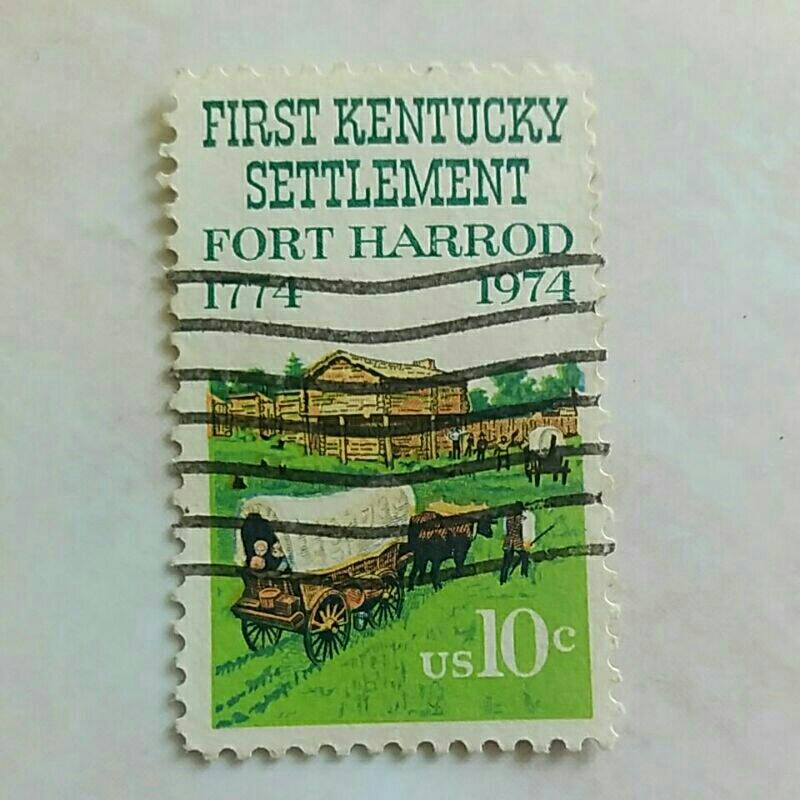 

(AA) Perangko Amerika Serikat Kentucky Settlement, 250th Anniversary Issue - Covered Wagon at Fort Harrod, First Settlement in Kentucky 10c Used