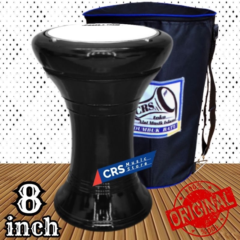 Gendang Atau Darbuka Kayu 8 inch Hitam Polos Rolling Putih
