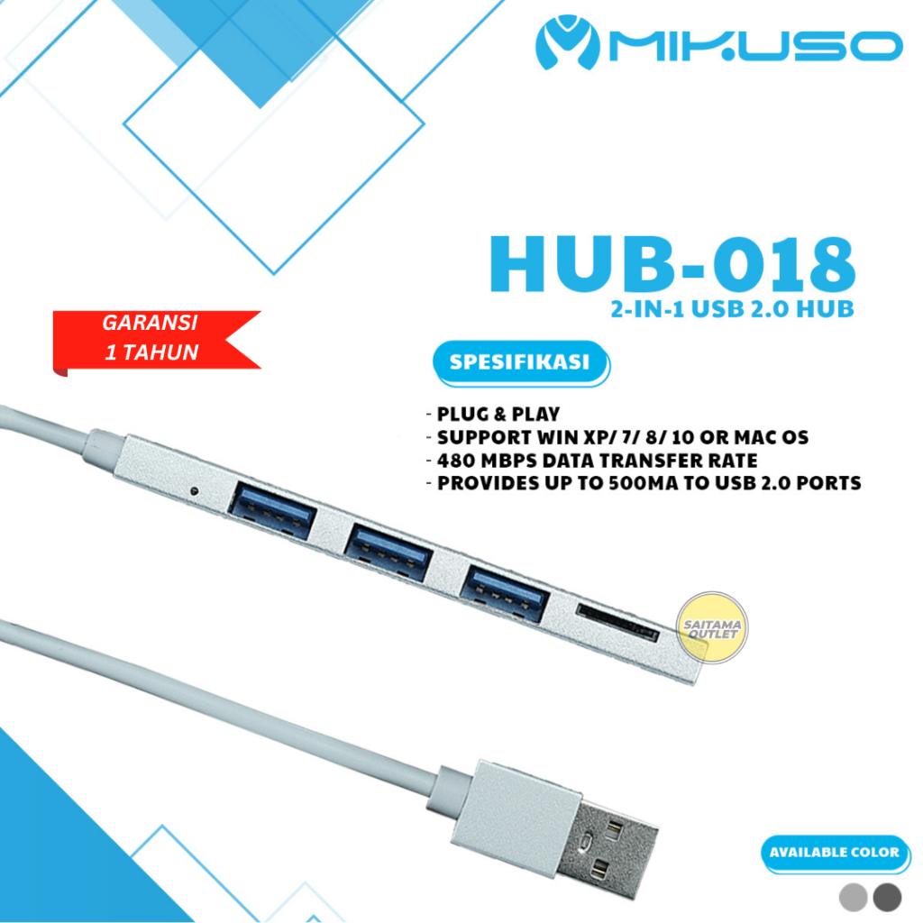 USB HUB kartu memori Mikuso HUB-018 2-IN-1 USB 2.0 HUB 3 USB Port