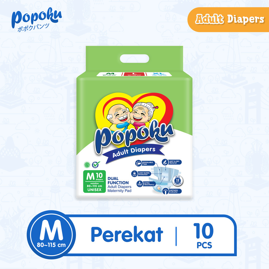 Popoku Adult Diapers M10 (80-115cm) Isi 10 Pcs - Popok Dewasa Lansia Manula Orang Tua