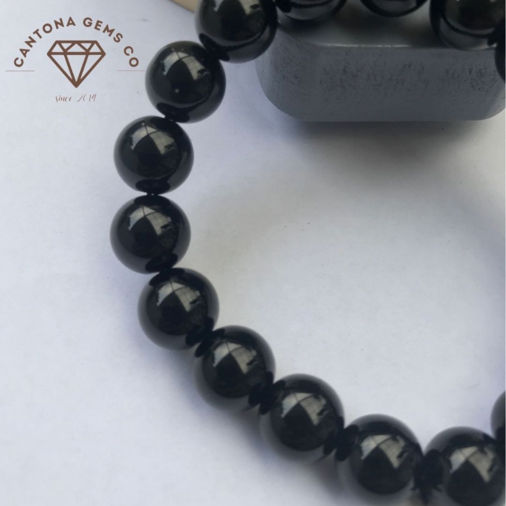 Gelang batu alam asli Black Onyx 9mm