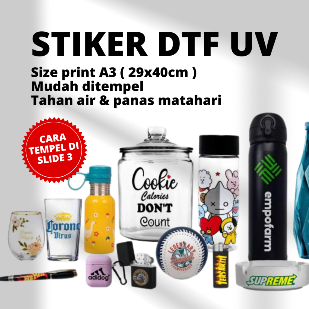 

STIKER UV DTF UKURAN A3 ( bisa MIX GAMBAR ) | SUN PRINTING