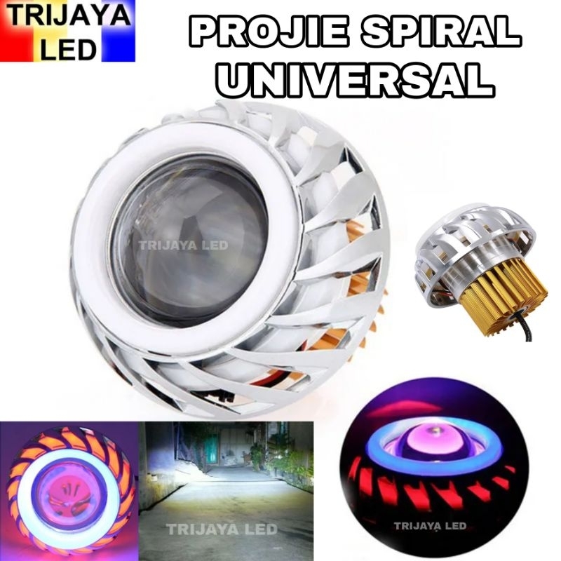 Lampu Depan LED Projie Bulat Spiral Nanas Ulir 3.5 Inch Kipas AE DE Hi Low Foglamp Kedip Flash Gerak