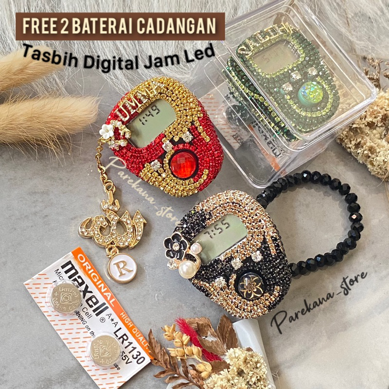 TASBIH DIGITAL PERMATA BLINK BLINK DENGAN JAM BISA CUSTOM NAMA FREE BOX