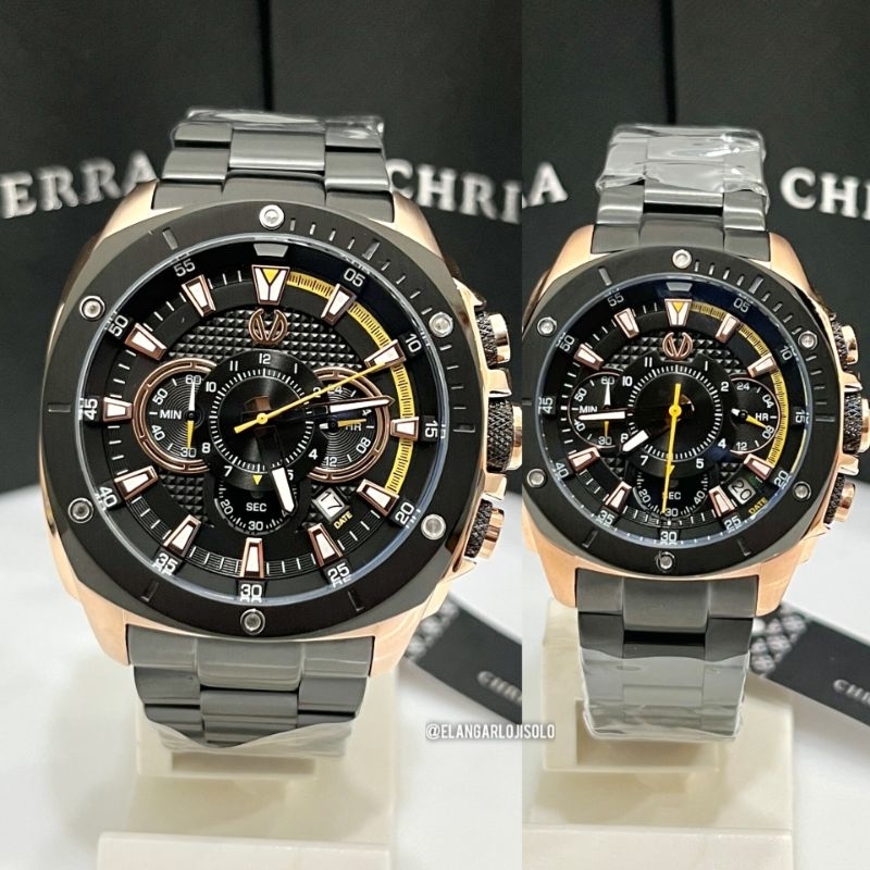 JAM TANGAN COUPLE CHRIST VERRA CV 12059 BLACK ROSEGOLD ORIGINAL