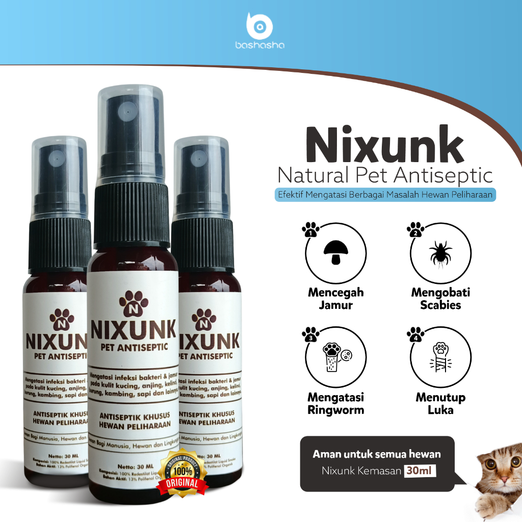 Obat Jamur Demodek Scabies Gatal Luka Kucing Anjing Kelinci Nixunk 30ML