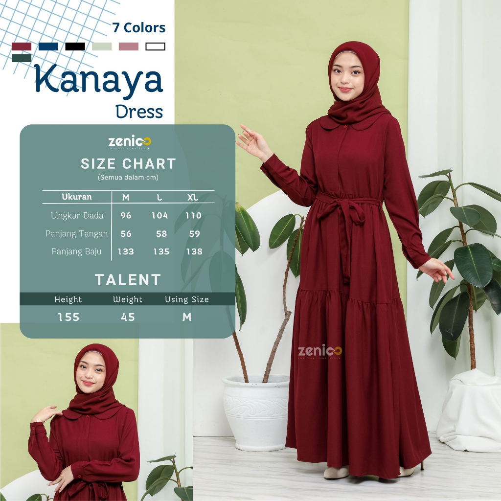 Kanaya Dress Gamis Polos Susun Rempel LD 96 104 110 Size M L XL Shakila Armani - Dress Muslimah Wani