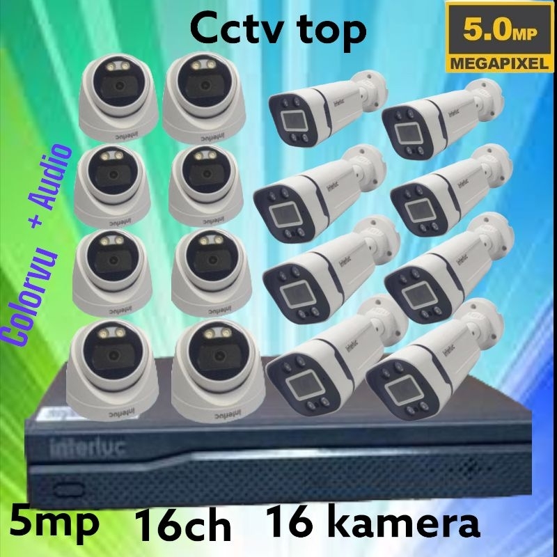 Paket cctv 16 ch edge interluc 16 Kamera 5mp Colorvu Audio 4K lengkap tinggal pasang