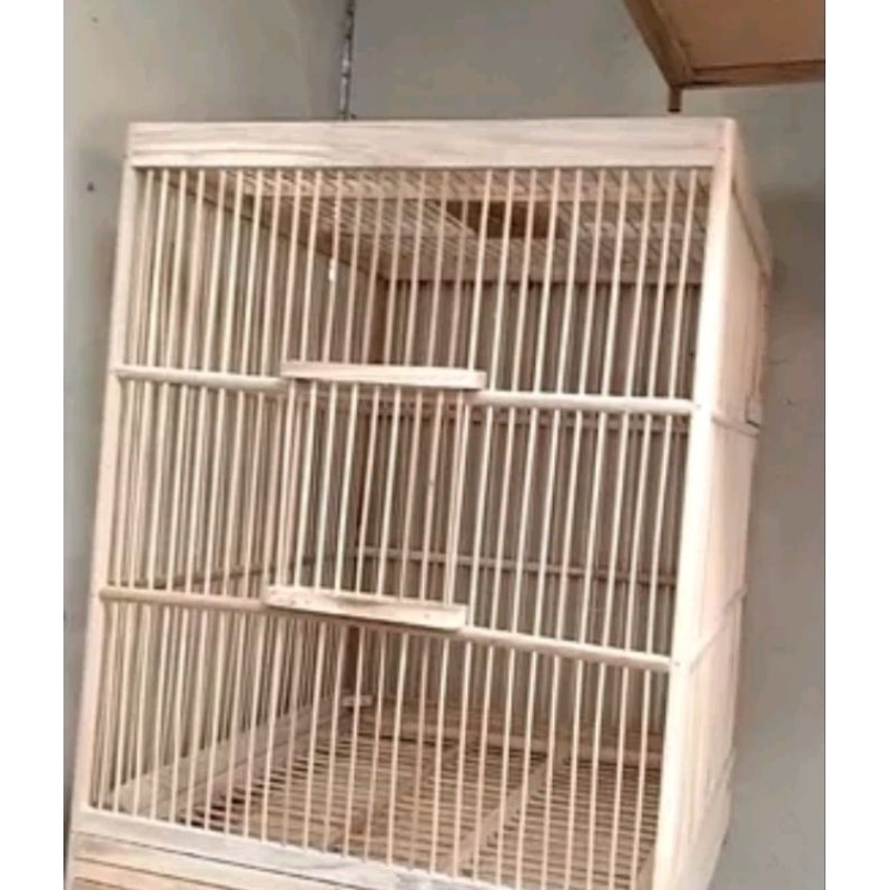 sangkar ternak kenari kayu jati 2pintu(ambrukan blm dirangkai)