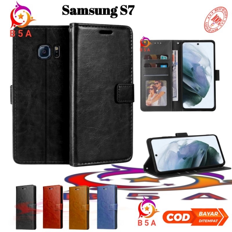 Leather Case SAMSUNG S7 Flip Cover Wallet Leather Case Sarung Kulit Casing (S7)