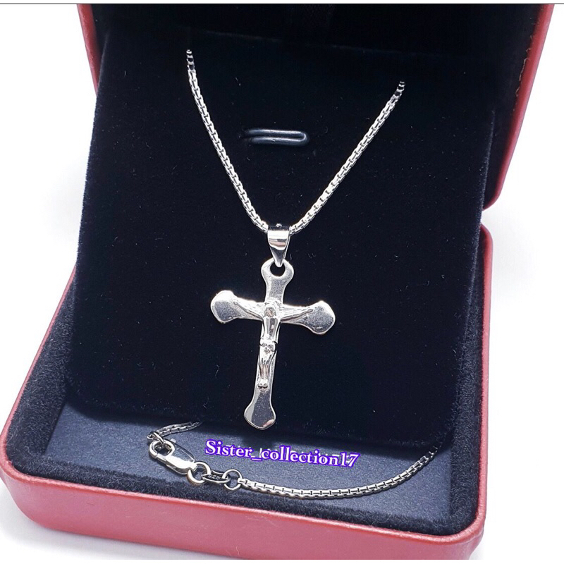 Kalung liontin salib kalung salib kalung cowok kalung cewek perak 925 lapis emas putih