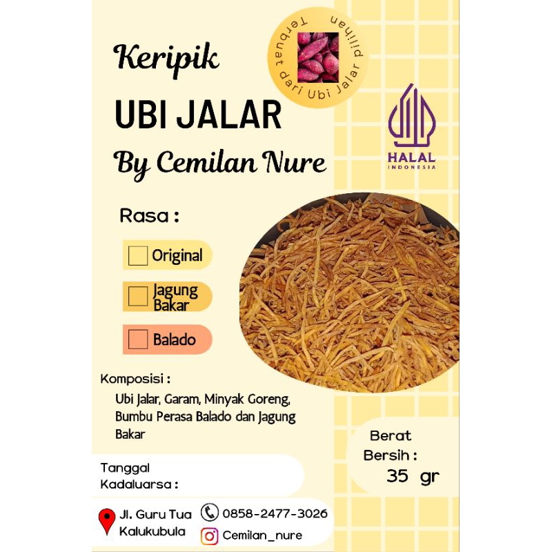 

KERIPIK UBI JALAR BY CEMILAN NURE 35 Gr