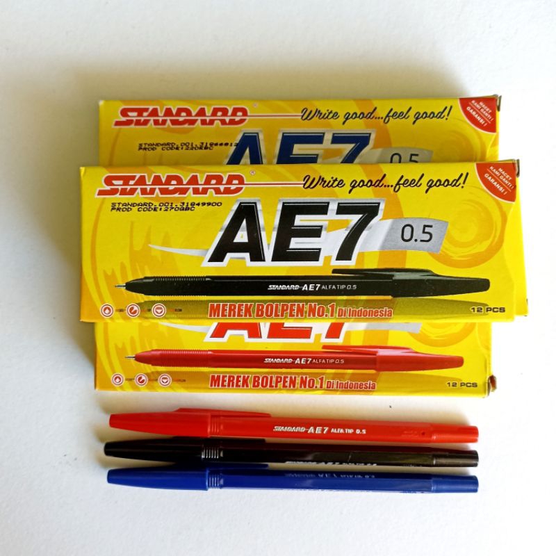 (Isi 12) Pulpen Standard Hitam Merah Biru 0.5 mm