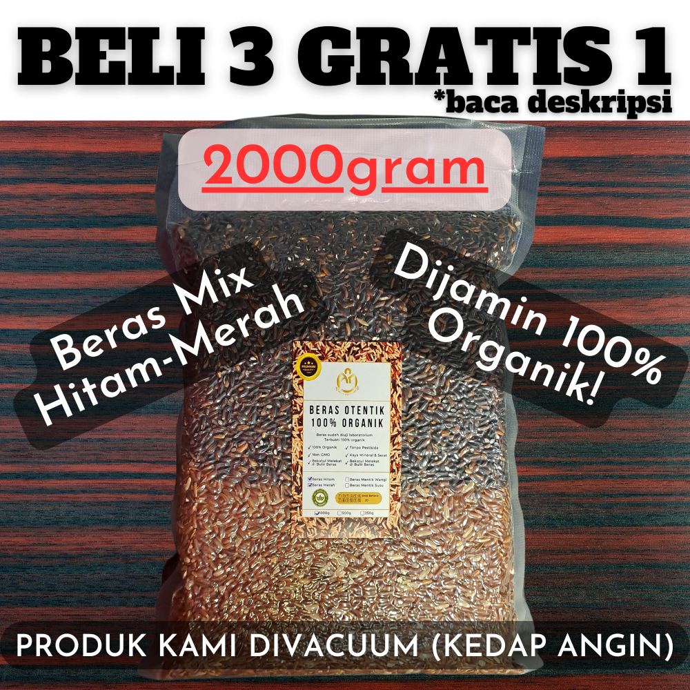 

BERAS ORGANIK MIX Beras Hitam-Merah Otentik 100% Organik 2000gram/2kg