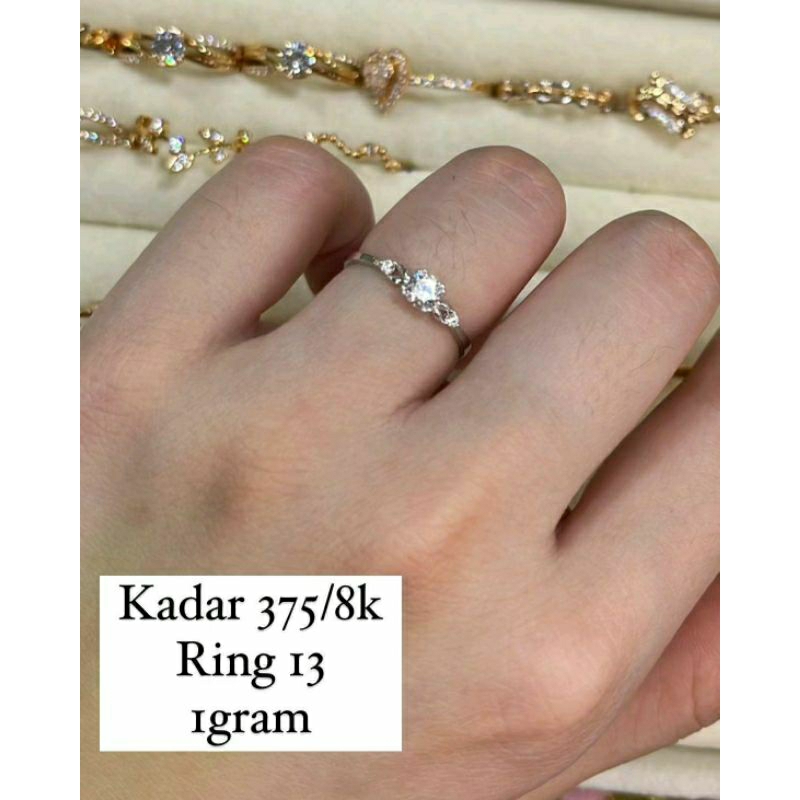 Cincin Solitare Emas Putih 375 8k Emas Putih Asli Cincin Diamond Look Cincin Solitare Cincin Tunanga