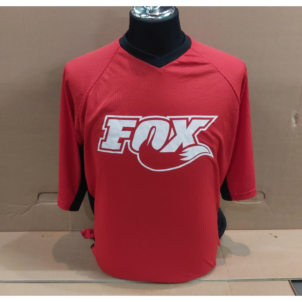 Jersey Sepeda Cross Pria Tangan Pendek Fox List Putih Merah