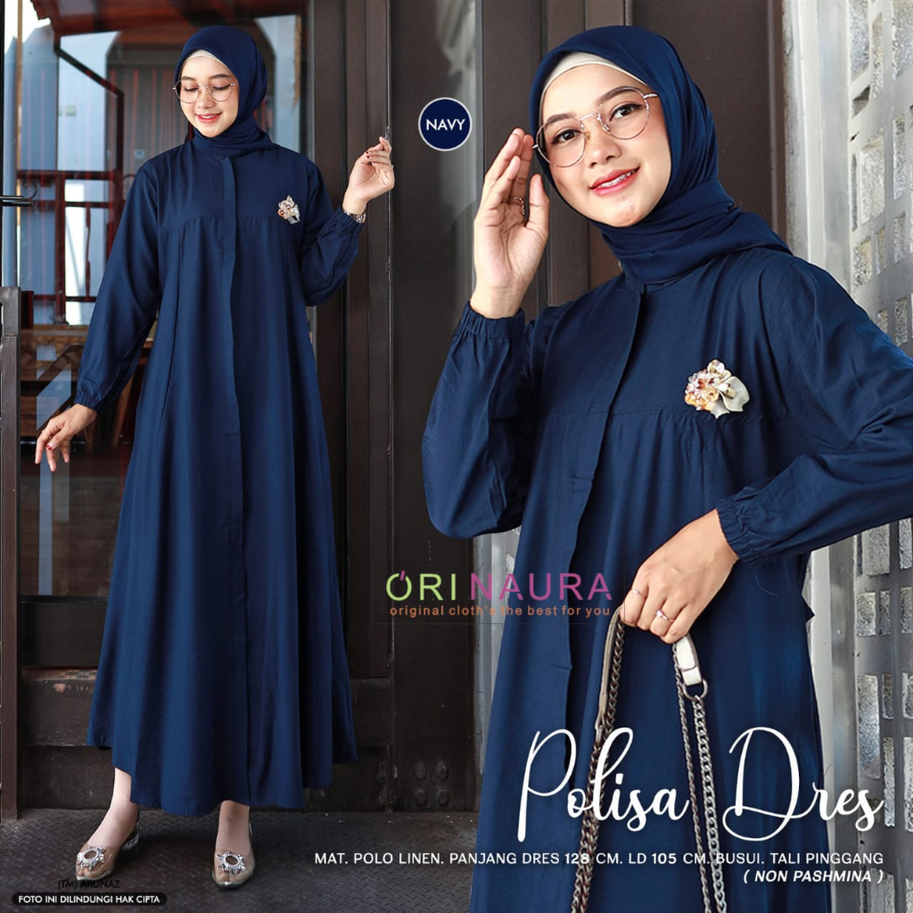 ORI NAURA - POLISA DRES / bahan polo linen gamis polos