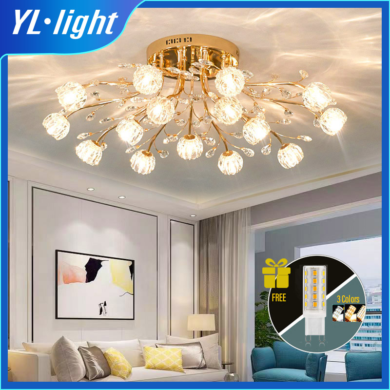 LED Nordic ruang tamu lampu kristal emas Eropa modern ruang makan lampu kamar tidur lampu hias toko 
