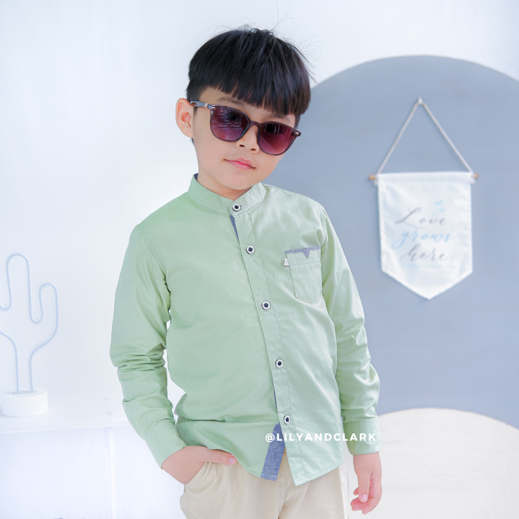 LILY AND CLARK Kemeja panjang anak warna Sage Green KKP13