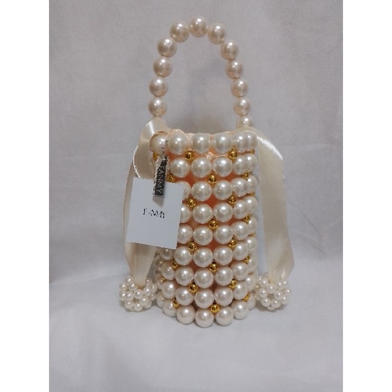 FANMY || DEFECT SALE | TANPA TALI PANJANG daisy pearl bag 10x18 & 12x15 mix gold | pearls bag | tas 