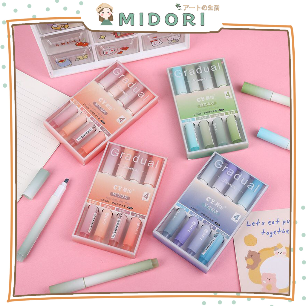 

[MIDORI] 1Set PENA HIGHLIGHTER GRADUAL SUNRISE Pastel Colour Pen Pensil Warna Series - D0049