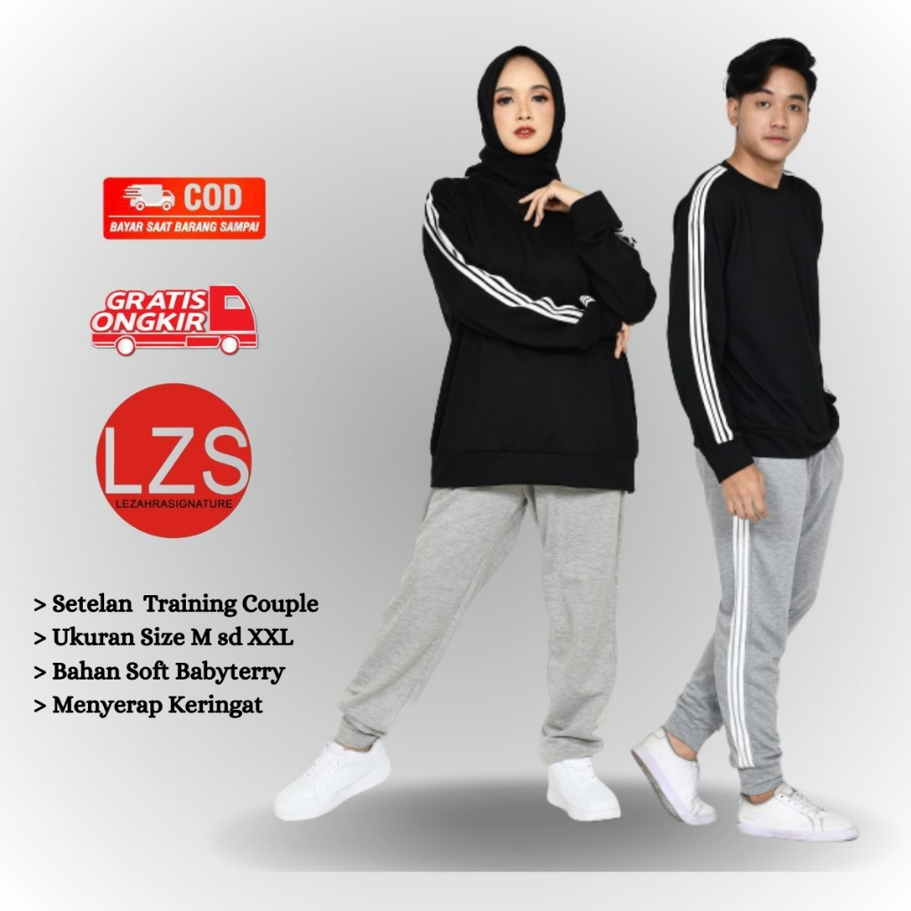 Setelan Couple Baju Olahraga Sporty Muslimah FIT TO XXL Sragaman Pria Wanita  LEZAHRASIGNATURE Stela