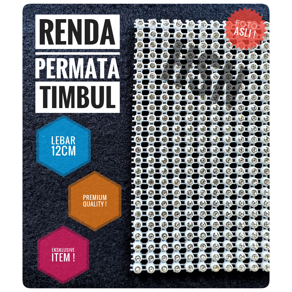 renda permata / mata meteran dengan kristal permata putih