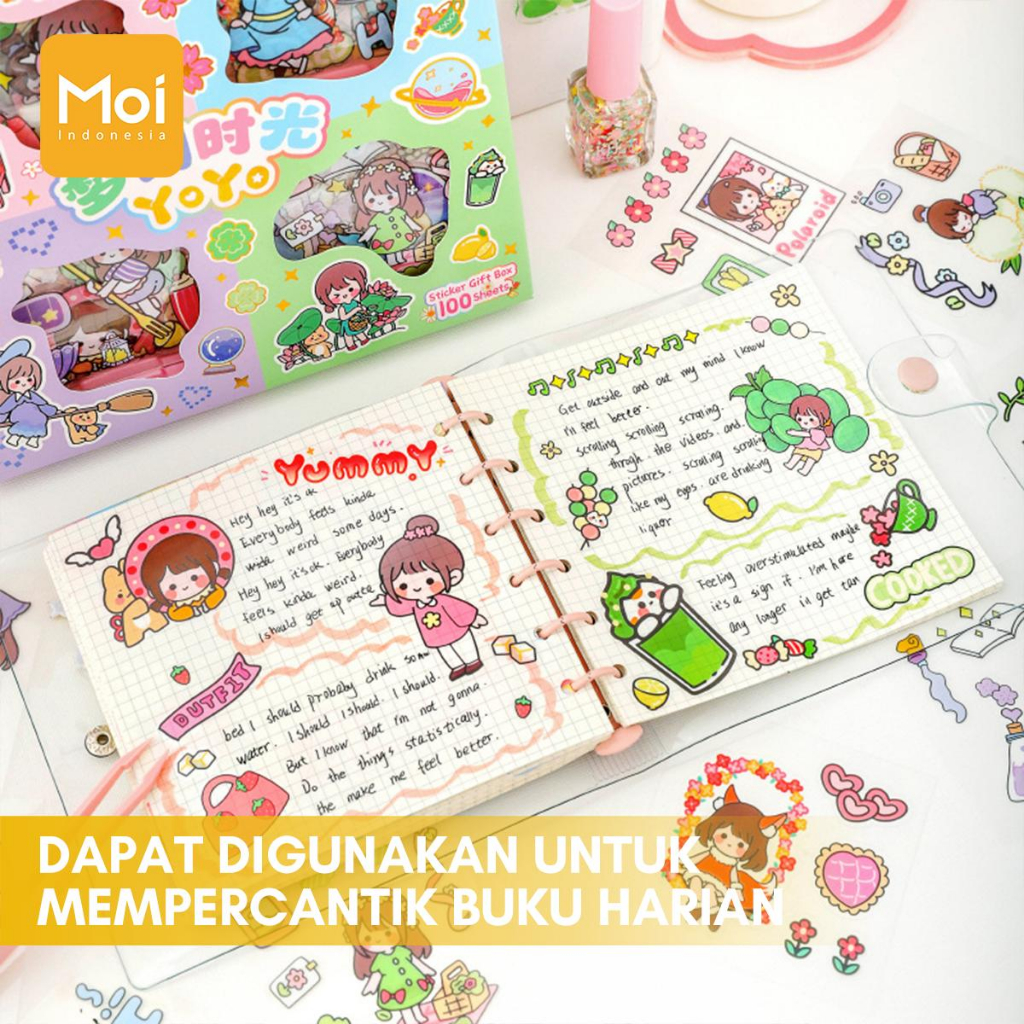 Moi Momo Stiker Model Terbaru PVC Waterproof Motif Kartun