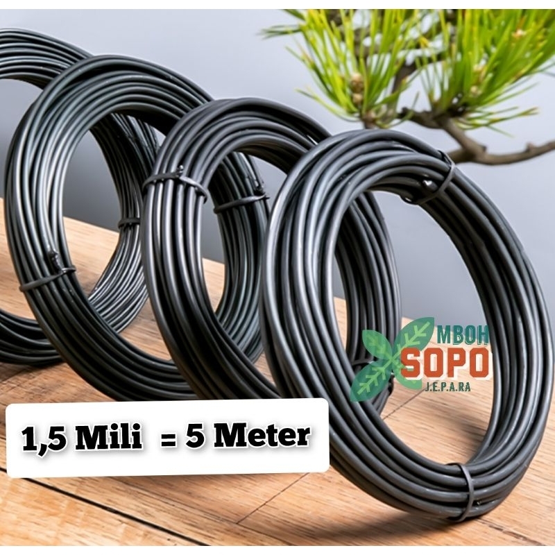 Kawat bonsai hitam eceran,  ukuran 1,5 mm, panjang 5 meter