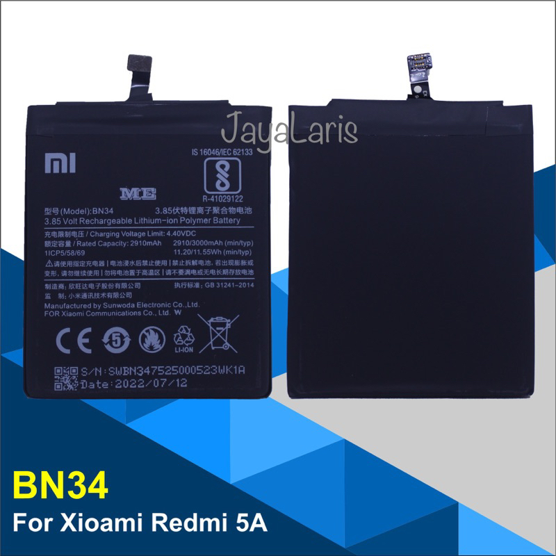 JAYALARIS BAT ME BN34 / Baterai BN34 / Baterai Xiaomi BN34 / Bat Xiaomi Redmi 5A