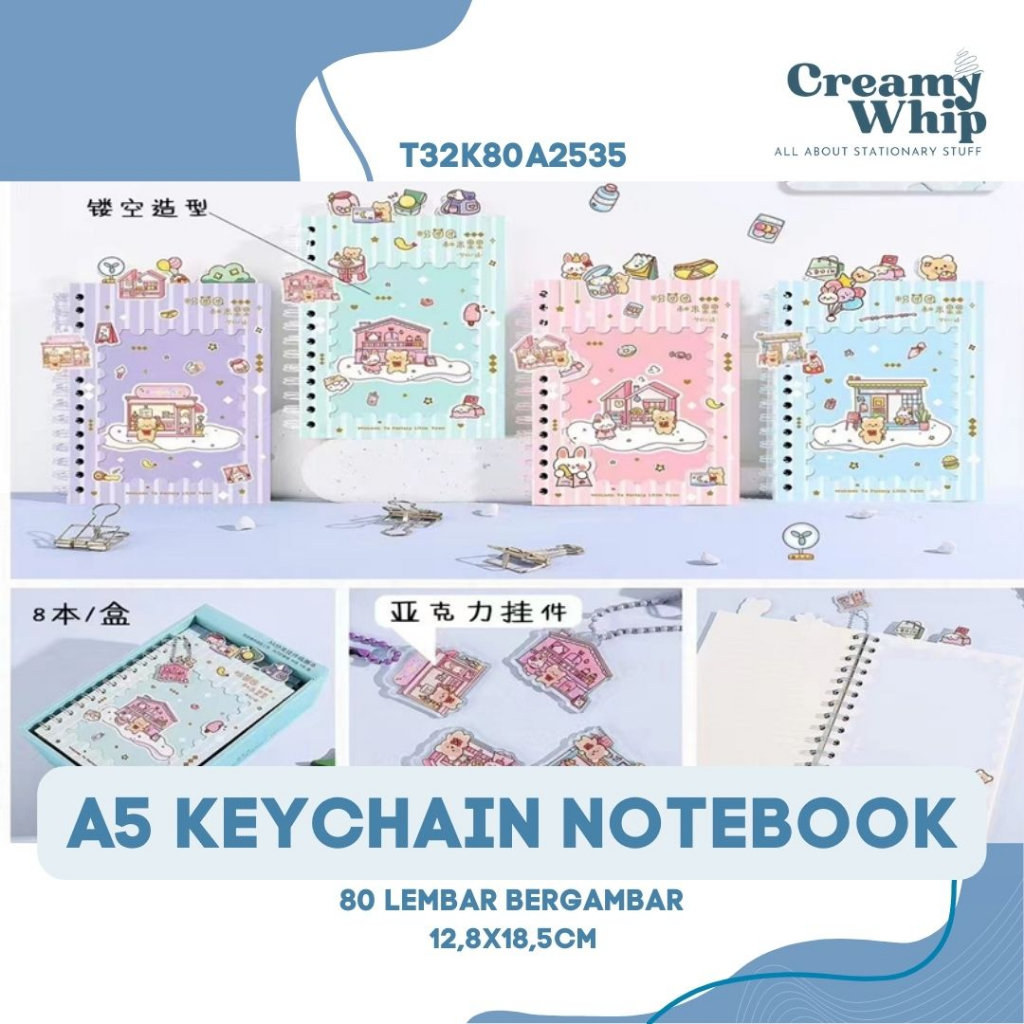

A5 Cute Animal Keychain Notebook - Buku Tulis dengan Design Lucu Bergambar + Keychain Pendant Lucu