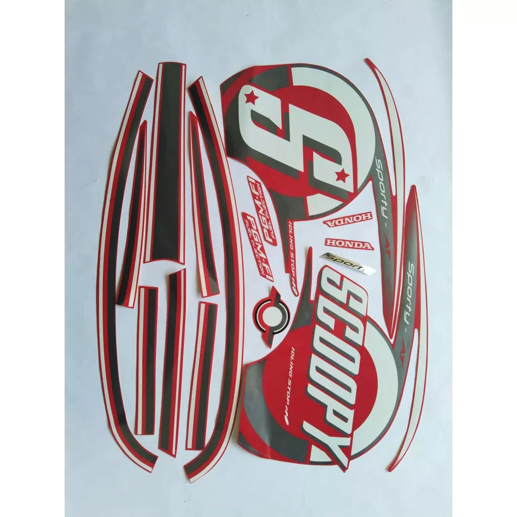 stiker striping honda scoopy sporty 2015 merah lis body original