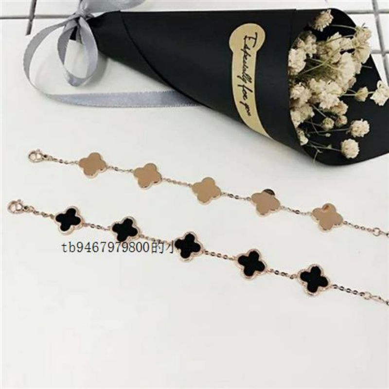 gelang titanium fashion bunga clover hitam besar 5