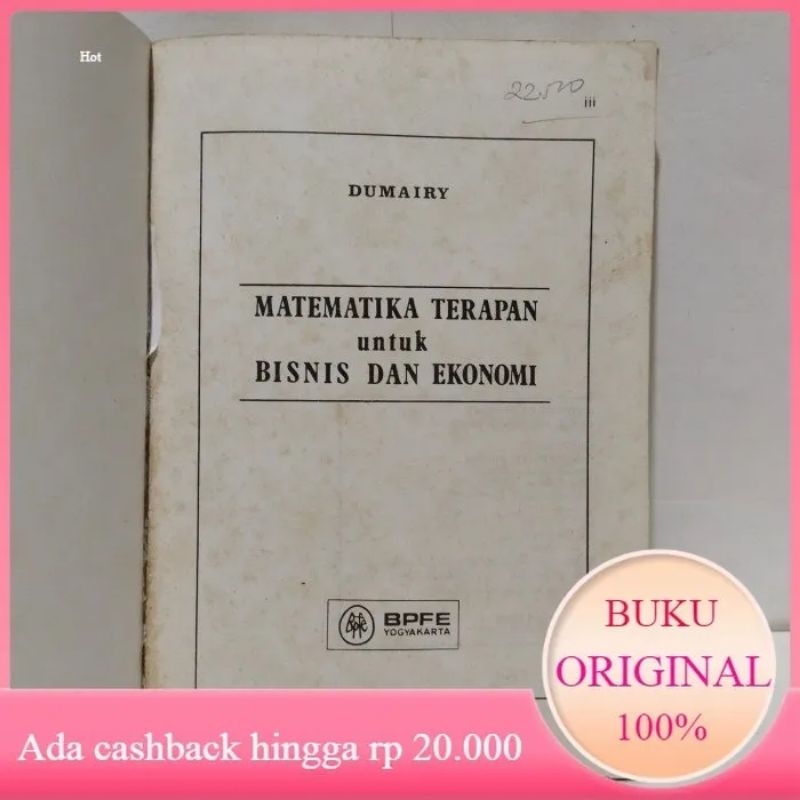 Buku MATEMATIKA TERAPAN UNTUK BISNIS DAN EKONOMI Dumairy Original Bekas Tanpa Cover