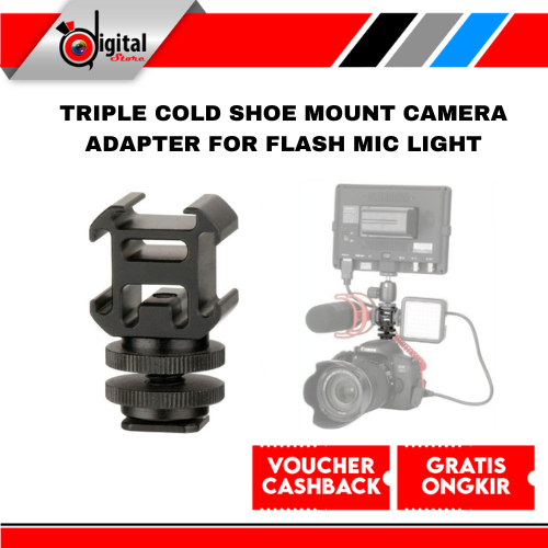 Triple Cold Shoe Mount Camera Adapter For Flash Mic Light