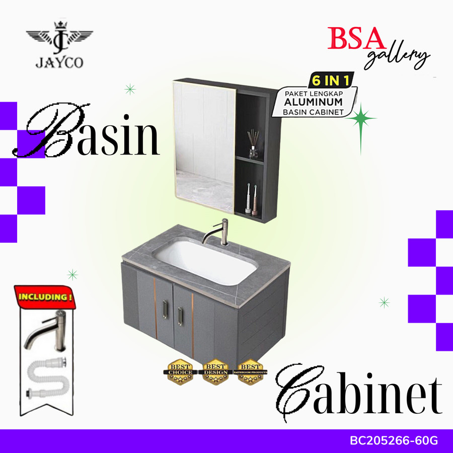KABINET ALUMUNIUM JAYCO / WASTAFEL KABINET KAMAR MANDI LENGKAP 60CM