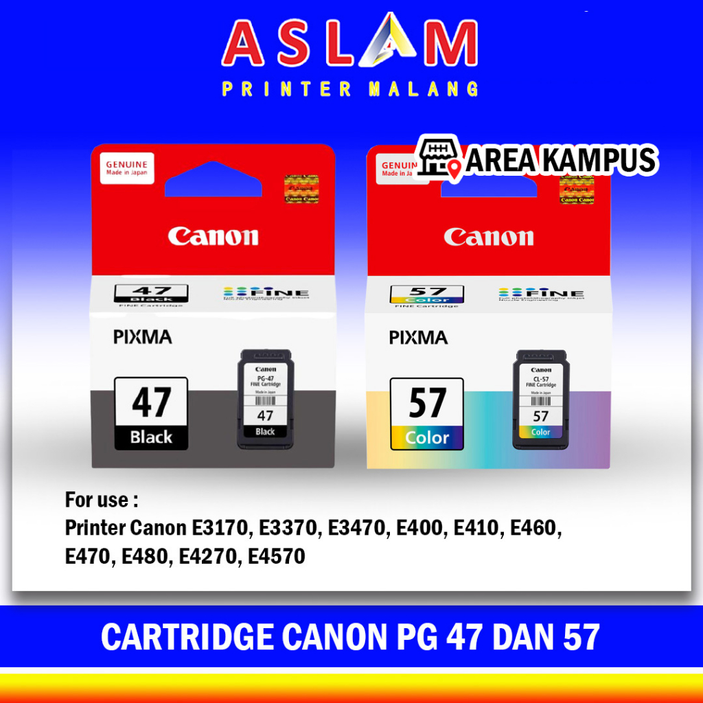 Catridge Canon PG 47 hitam CL 57 57s small printer Canon E400 E410 E460 E480 E3170 E4270 Original