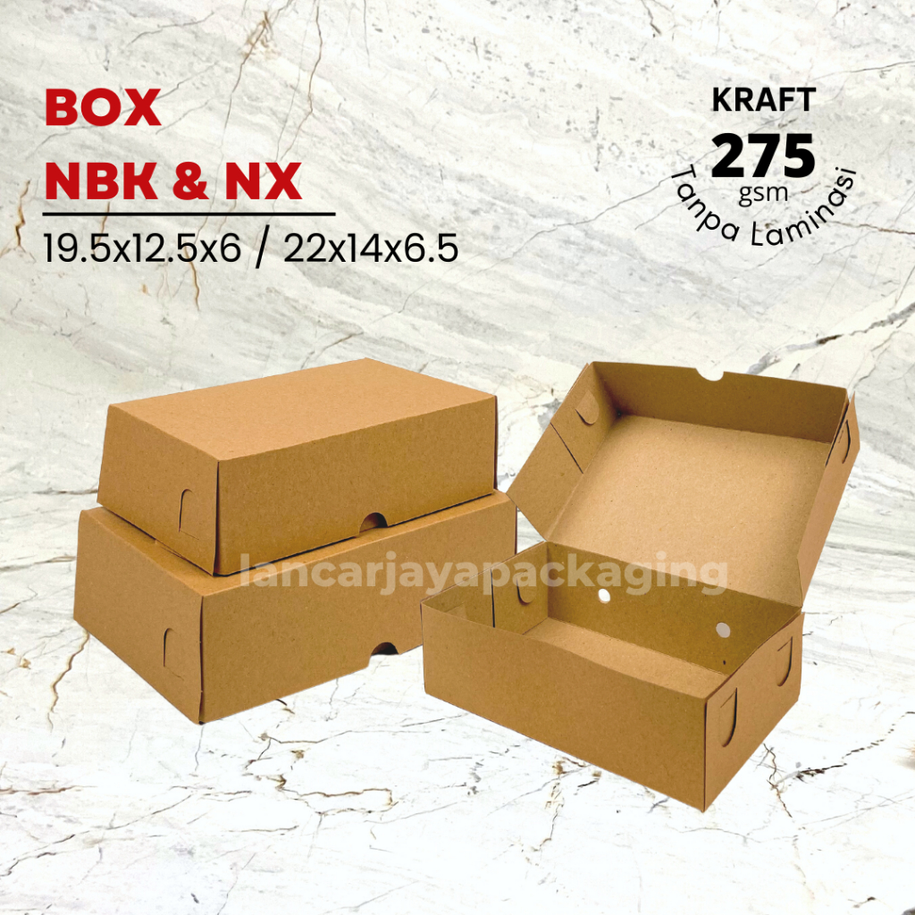 Dus NBK NX Kotak Nasi Kemasan Kue Snack Kraft 19.5x12.5x6 / 22x14x6.5 cm