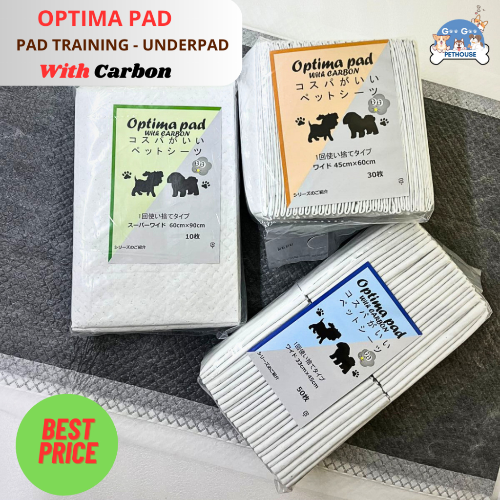 Underpad Training Pad Alas Pipis Anjing Kucing Kelinci Perlak CARBON Merek OPTIMA PAD Uk. 33x45, Uk.